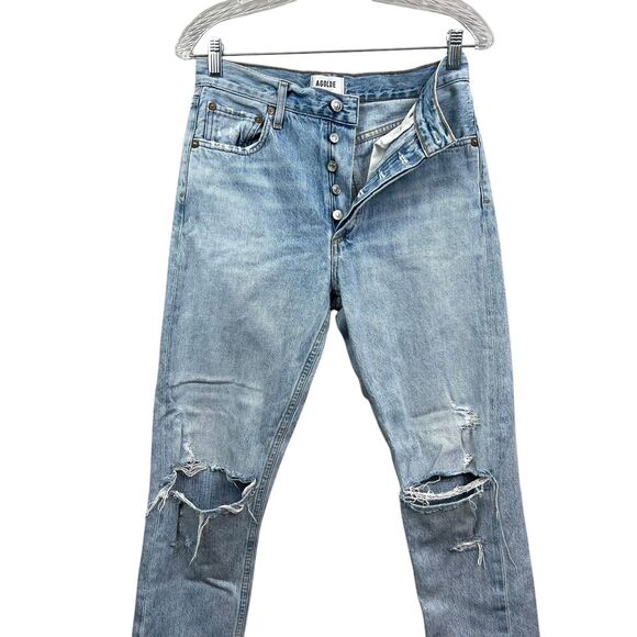 AGOLDE Womens Jeans Jamie High Rise‎ Distressed Light Wash Blue Button Fly Sz 26 - Picture 3 of 7